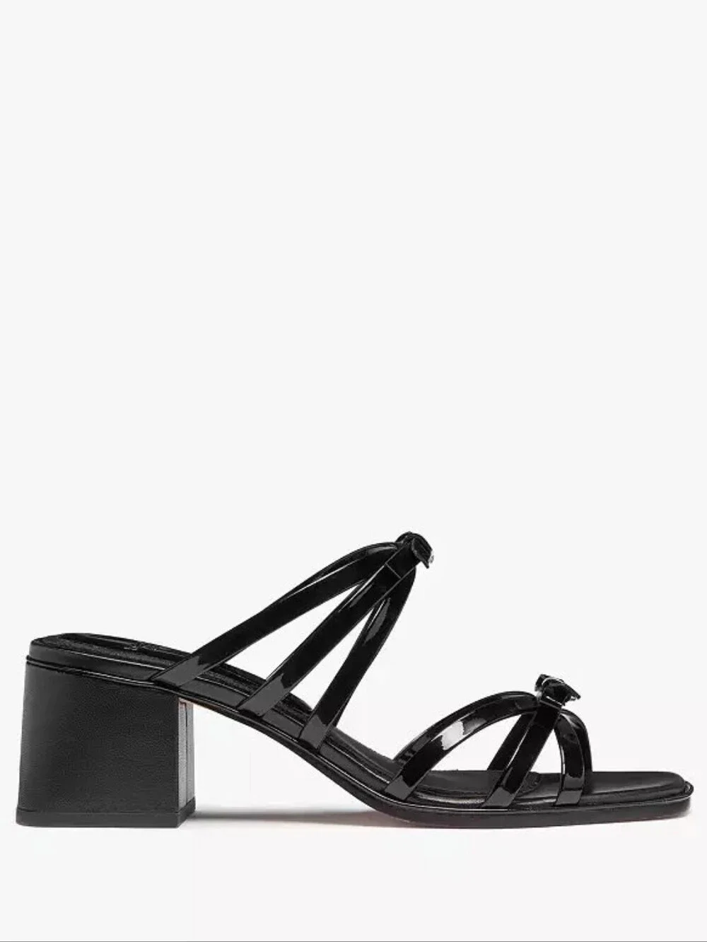 Kate Spade Carolina Black Patent Block Heel Sandals Bow Strappy Size 6